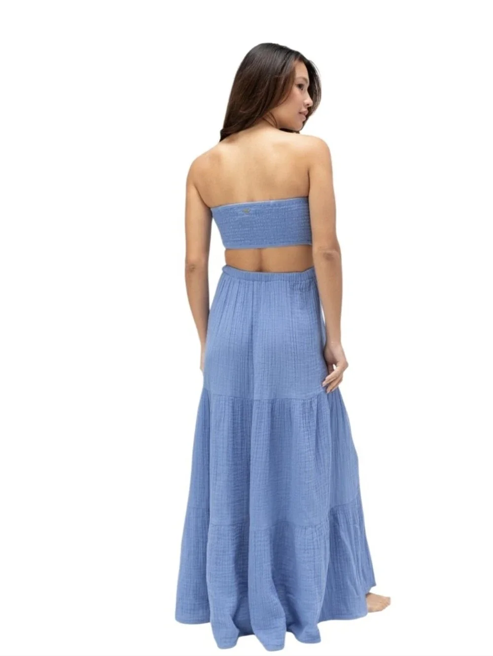 #A74 Blue Strapless Tiered Maxi Skirt - Picture 2 of 5